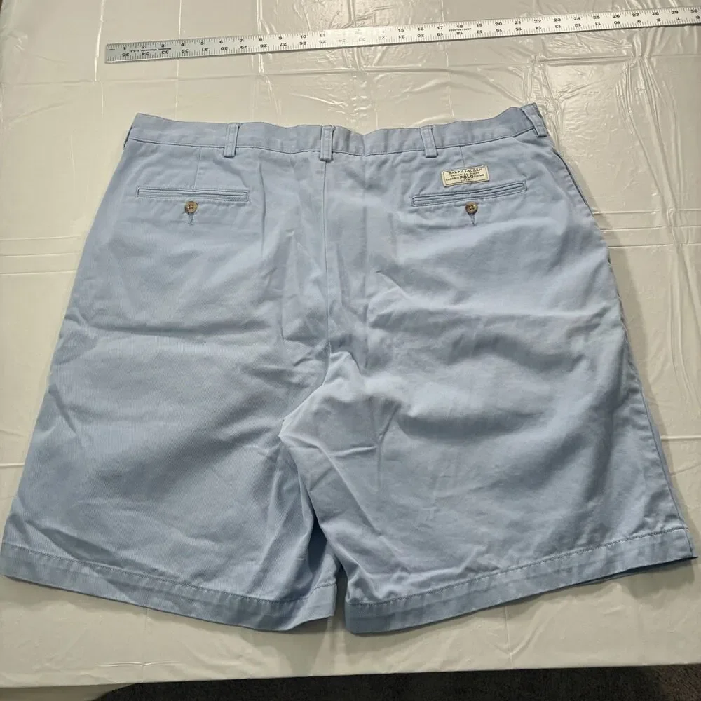 VTG Polo Ralph Lauren Tyler Short 40 Mens Shorts Light Blue Pleated Cotton Chino